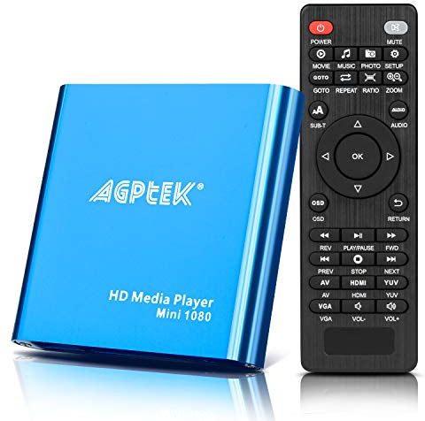 AGPTEK Mini 1080P Full HD Ultra HDMI Pour Lecteurs -MKV / RM- HDD USB, Lecteur multimédia HDMI avec Télécommande pour MP3, WMA, OGG, AAC, plate, Ape, AC3, DTS, Atra (Bleu)