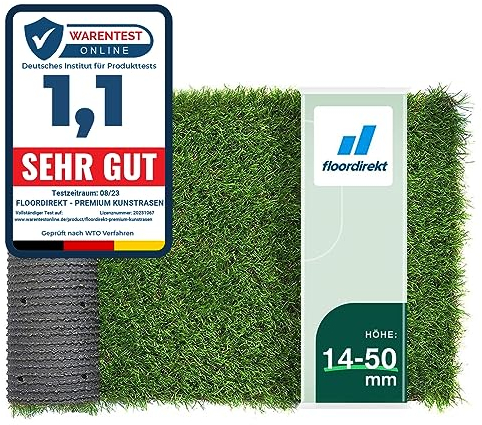 Floordirekt Kunstrasen Outdoor Rasenteppich Meterware - Grasteppich - Rollrasen - Kunststoffrasen - Rasen für Balkon & Garten Rasen Teppichboden für Außen nach Maß 14mm Höhe, Riviera 100x100 cm