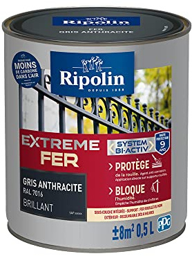 RIPOLIN Peinture pour Fer Extérieur Brillant Gris Anthracite 0,5 L | Peinture pour Fer Extérieur, Haute Protection, Extérieur, Brillant