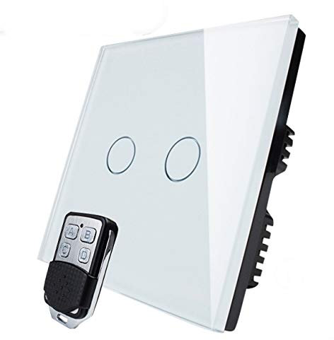 KONOQ Luxury Glass Panel Smart Touch Light Switch - Remote DIMMER (2 Gang / 1 Way, White)