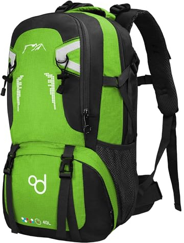OcioDual Zaino Trekking 40 Litri Verde, Zaino Montagna Leggero Impermeabile Pieghevole, Zaini Campeggio, Escursionismo, Attraversamenti, Backcountry, Walking, Sport