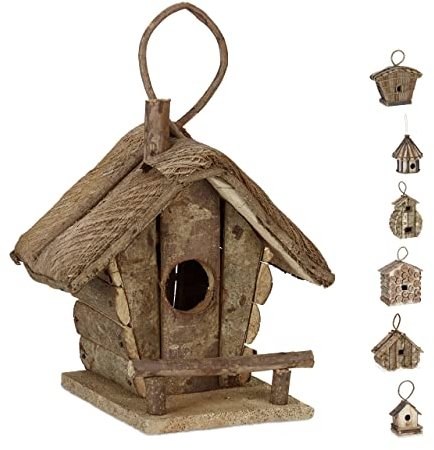 Relaxdays Deko Vogelhaus zum Aufhängen, unbehandeltes Holz, Balkon, Garten, Nistkasten HBT: 28,5 x 20,5 x 17,5 cm, Natur, B