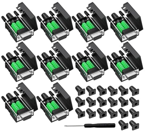 YIOVVOM DB9 Breakout-Stecker auf Verdrahtungsklemme, RS232 D-SUB-Buchse, serielle Schnittstelle, Breakout-Board, lötfreies Modul mit Gehäuse (10 Stück weibliche Adapter)