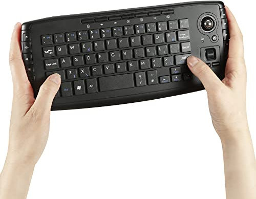 Fonicer [Updated] Multimedia 2.4Ghz Wireless Mini Keyboard with Trackball Mouse Scroll Wheel for PC/Mac/Android Tv Box, Remote Controller,X Structure，QWERTY UK Layout