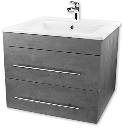 Alpenberger Waschbecken Badezimmer Waschtisch mit Unterschrank 60 cm Breit Hängend | Gäste WC Waschbecken mit Unterschrank Bad Möbel Modern Set | Kleiner Waschbeckenunterschrank Grau