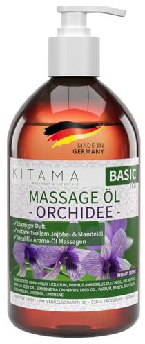 Kitama Massageöl Orchidee 500ml Authentisches Thai Aromaöl, made in Germany | Blumiger Duft für pflegende Anwendungen daheim & in Thaimassage. Haut- plus Körperpflege für Wellness & Spa