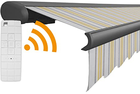 Arilco Elektrische Vollkassettenmarkise Kassettenmarkise Gelenkarmmarkise Markise Sonnenmarkise Sonnenschutz in vielen Farben und Größen wählbar in der Kassettenfarbe Anthrazit (5,5m x 3m, Edel)