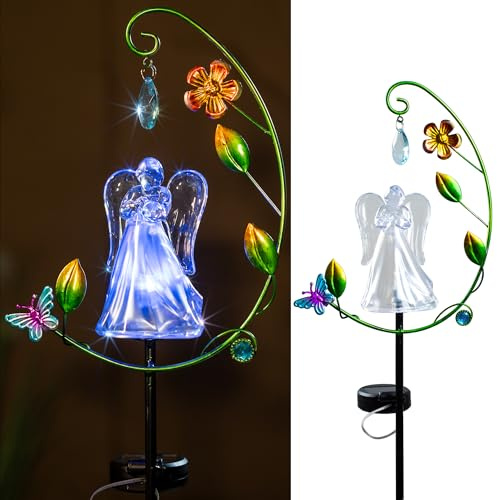 Elfengarden Solar Angel Light for Cemetery Decor - Color Changing Memorial Gift, Outdoor Garden Stake Light for Grave, Yard, Patio - Waterproof Sympathy Decoration with LED