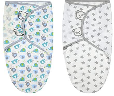 Vicloon Pucksack Baby, 2er Pack (3-5 Monate) L Wickel-Decke aus 100% Bio-Baumwolle, Sicherheit, Universal Verstellbare, Puckschlafsack für Säuglinge Babys Neugeborene - Grün