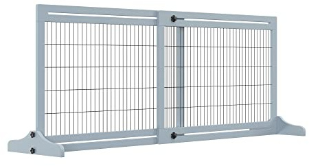 PawHut Cancelletto di Sicurezza per Cani in Legno e Acciaio, Cancellino per Cani Estensibile da Interno 104-180cm, Blu-grigio
