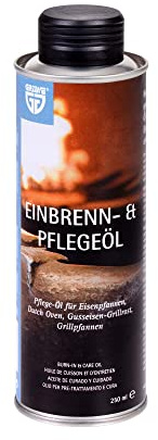 GRÄWE Einbrenn- & Pflegeöl, 250 ml für unbeschichtete Eisenpfanne oder Pizzableche, perfekt zum Einbrennen geeignet