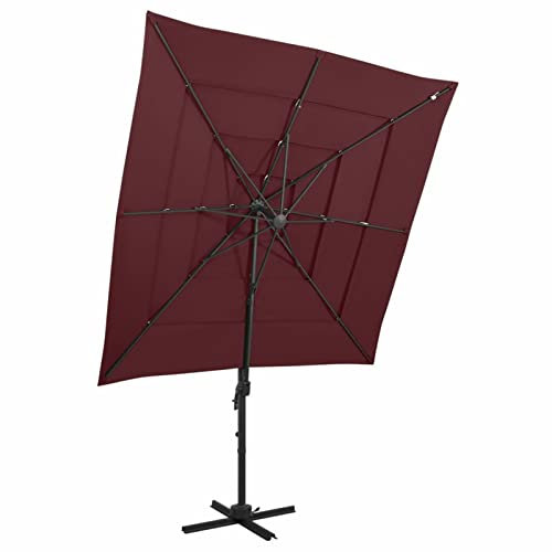 Catherinol Sombrilla de 4 niveles con poste, Parasol Terraza, Sombrilla Terraza Exterior, Sombrilla Jardin, Parasol Jardin, Sombrilla Playa, Parasol Excentrico, de aluminio burdeos 250x250 cm