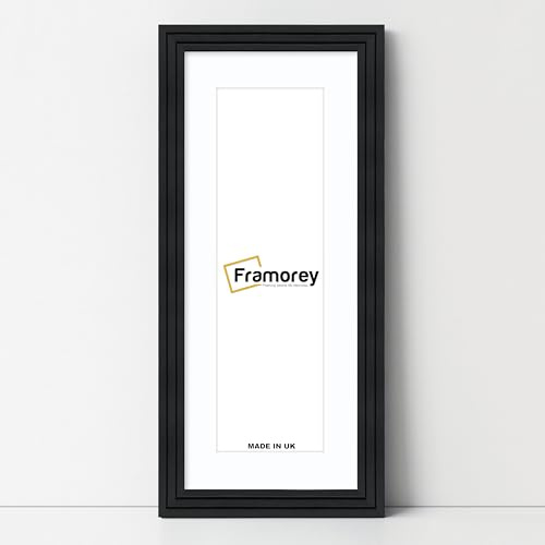 FRAMOREY Panorama Step Style Wooden Effect Picture Frame, 24x14 Size Black Photo Frame With 20x10 Size White Mount, Photo Print Frames, Wall Hanging Poster Frame, Best Photo Frames For Living Room