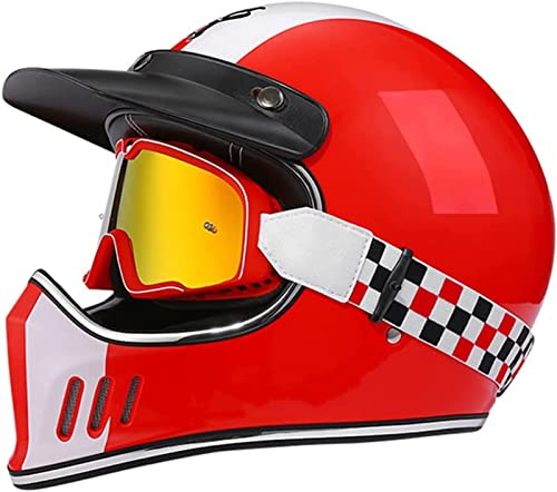 Motorrad-Integralhelm, Motorrad-Offroad-Crosshelme, Full-Face-Set, Herren- Und Damen-Motorradhelm Mit Visier, Dunkler Retro-Stil, DOT/ECE-Zertifiziert E,M (57-58CM)