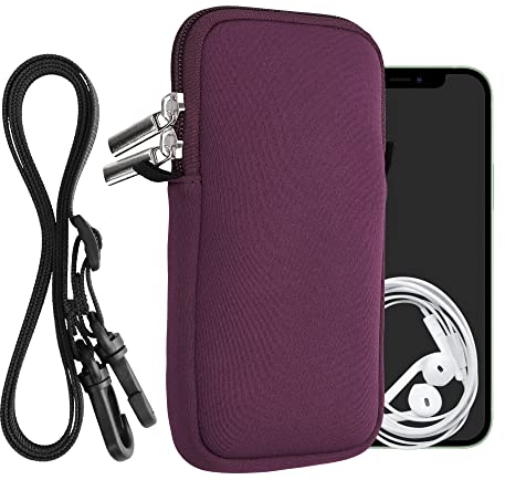 kwmobile Handytasche für Smartphones XL - 6,7/6,8 - Neopren Handy Hülle Brombeere mit Kordel - Handy Tasche mit Handykette 17,2 x 8,4 cm Innenmaße
