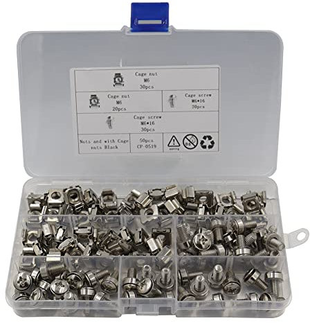 50 dadi a gabbia in scatola, dadi a gabbia per armadietti, dadi quadrati in ferro, kit dadi a gabbia flottanti, kit dadi a gabbia per armadietti quadrati M5, con scatola di smistamento