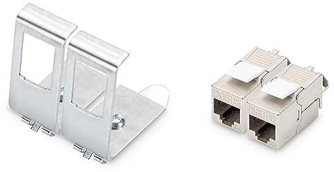 DIGITUS Hutschienen-Adapter – 2 Stück – Mit 2X Cat6A Keystone-Modul – 45° Gewinkelt – Edelstahl – Offenes Gehäuse