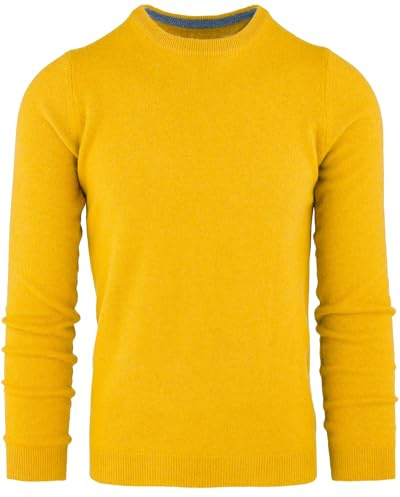 CZ - Maglione Uomo Girocollo 30% Pure Cashmere 70% Pura Lana Made in Italy Lana Pullover a Manica Lunga Soffice e Morbido (XXL, Giallo)