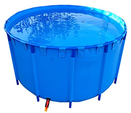 zklaseot Stahlrahmenbecken, Rund Leinwand Fischteich Pool Mit Metallhalterung Regenfass Kinderbecken Fischbecken Zur Zucht Von Koi Landwirtschaft, Farbe : Blau, Größe : 1.2X0.8M/900L