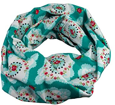 bettina bruder - Damen-Loop Schlauchschal Rosen Blumen Blüten petrol weiß - 100% Baumwolle