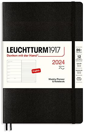 LEUCHTTURM1917 367820 Wochenkalender & Notizbuch Softcover Paperback (B6+) 2024, 12 Monate, Schwarz, Englisch