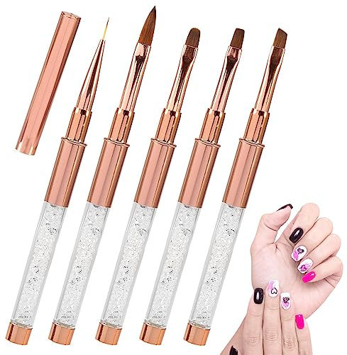 5 Stücke pinsel für gelnägel,Nagel Pinsel mit Deckel,gel pinsel für nägel,Nagellack Detail Fein Pinselset,für Nägel Design Painting Tools,für Profi Anfänger(Gold)