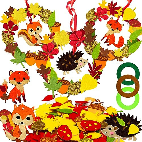 MQIAN Herbst Bastelset XXL für Kinder, Filz Kränze, Festliche DIY Herbstdeko Geschenk