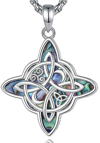 AEONSLOVE Colgante Nudo de Bruja Plata de Ley 925 para Mujer Collar Nudo de Bruja con Concha de Abulón Amuleto de Proteccion Joyas Celta Irlandés Brujeria Objetos