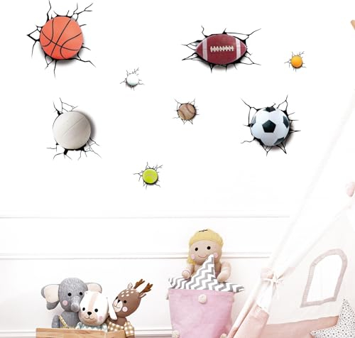 Wandtattoo Schlafzimmer Junge Ball Thema Aufkleber Fußball Basketball Rugby Volleyball Tennis Sticker Kinderzimmer Deko