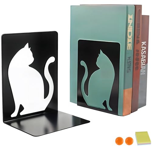 DIFIT 2 Stück Hohle Buchstütze Mit Katzenmuster - Robuste Schwarze Metall Buchstützen - Einzigartig, Geeignet für Schulen, Bibliotheken, Büros, Küchen und Mehr