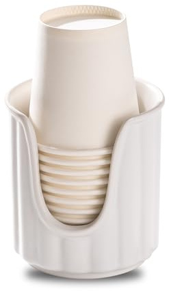 TANEW Dispenser per tazze da bagno in ceramica con eleganti strisce verticali – Dispenser per tazze Dixie e portabicchieri per collutorio, contiene bicchieri di carta da 85 g per risciacquo tazze sul