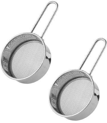 Pokinge 2pcs Mini Flour Sifter Stainless Steel Sieve Fine Mesh Flour Sifter, Hand-held Powder Sieve Filter Spoon for Cocoa Matcha Powder Baking
