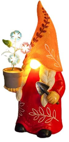 Nain tenant un pot de fleurs, statue de jardin décorative avec lumières, décoration de nains solaires en résine, pour femme, maman, grand-mère, grand-mère