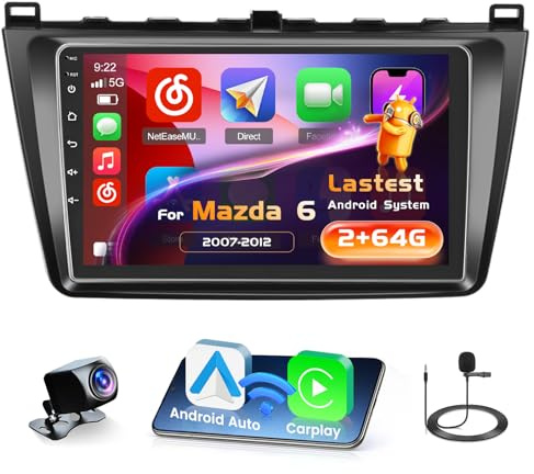Inefala 2 + 64G Android 15 CarPlay Radio für Mazda 6 Atenza 2007-2012, 9 Zoll Touchscreen mit Wireless CarPlay und Android Auto, Unterstützung GPS Navigation Link Spiegel Bluetooth RDS AHD DSP