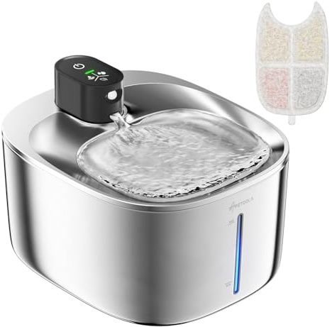 Katzenbrunnen Kabellos mit Bewegungsmelder, 4L Trinkbrunnen für Katze & Edelstahl Hunde mit Batteriebetrieb Akku 4000 mAh, Ultra-Leise Wasserbrunnen für Katzen-FS10pro (Schwarz, 1 Filter)