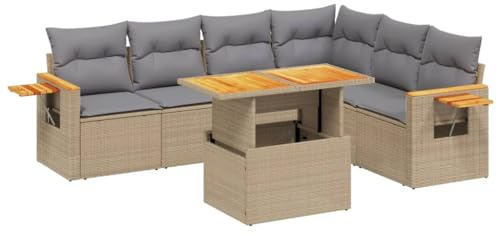 vidaXL Matgrupp för trädgården med dynor 7 delar beige konstrotting, soffgrupp, trädgårdssoffset, soffgrupp för trädgården, soffgrupper