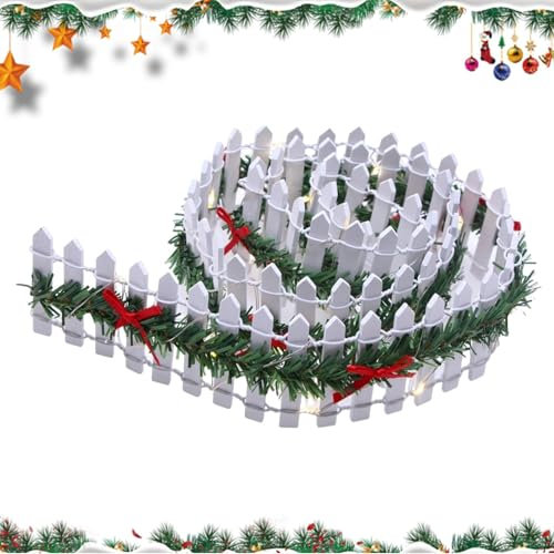 Valla de pueblo navideño en miniatura, pequeña valla para árbol de Navidad | Panel de valla Valla de jardín,Decoración de fiesta con luz LED, accesorios de jardín de hadas de madera para decoración de