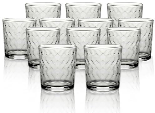 MA MAISON Set Di 6 o 12 Bicchieri per Acqua in Vetro Decorato Ideali per Casa e Ristorante - Collezione Tumbler Trasparente (ZIG ZAG - 12 Pz)