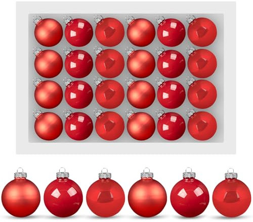 Hengsong Glaskugeln Weihnachten,24 STK Weihnachtskugeln Glas Rot,Weihnachtskugeln Rot Glas,Weihnachtsbaum Kugeln für Christmas Decorations&Weihnachtsdeko,6cm