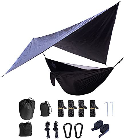 Hamaca de camping al aire libre con mosquitera para lluvia, correas de árbol, ligera, duradera, para senderismo, viajes, portátil y fácil de transportar