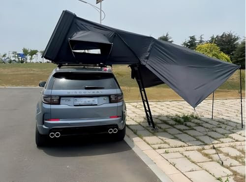 Dachzelt Autodachzelt Aluminium Case 2 Größen 5 Personen Grau Schwarz LED, Opt. Vorzelt oder Sonnensegel (Grau/Schwarz, 190x210x110cm, Dachzelt + Sonnensegel)