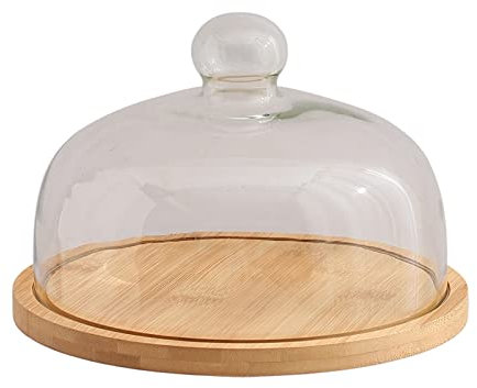 Tårtställ födelsedag tårta bricka trä visningsstativ roterande med lock transparent kaklock glasskydd konfektyr efterrättsbricka (ingen rotation L)