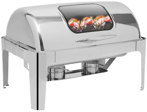 14.3Quart for Catering,Roll Top Chafing Dish Buffet Set, Commercial Chafer Chafers for Catering Rolling Buffet Servers and Warmers,Buffet Servers and Warmers Set,Single