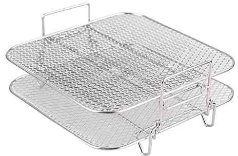 Restikiant 2-Lagiger Grillrost für Heißluftfritteusen, Stapelbarer Grillrost für Heißluftfritteusen, für 4,2–5,8 QT Luftfritteuse, Küchenofen, Dampfgarer