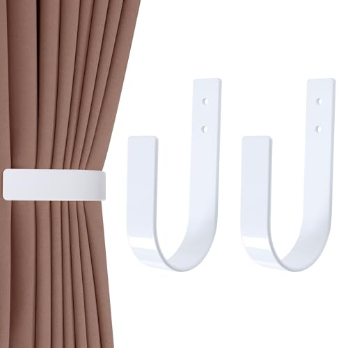 Groleca Moderne Vorhang-Raffhalter, Wandhalterung, massives Aluminium, U-förmige Vorhang-Wandhaken, Vorhanghalter, Vorhang-Raffhalter für Vorhänge, 2 Stück, Weiß