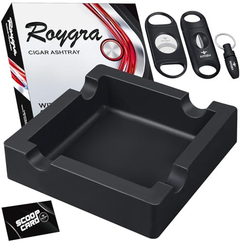 roygra Posacenere per sigari da esterno con 3 tagliasigari per tutti i sigari, grande anello in silicone infrangibile con 4 posacenere per patio, esterni, interni, decorazioni per la casa, 16 x 14 x