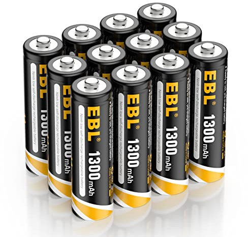 EBL AA Rechargeable Batteries for Solar Lights, 1.2V 1300mAh Ni-MH Pre-Charged AA Solar Batteries for Garden Lights, String Lights (Pack of 12)