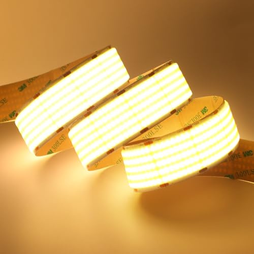 Wisada 5 Reihen Superhellen LED Streifen,12V 0.5m 1600LEDs/m Warmweiß COB LED Band CRI≥90 Flexibler LED Stripe für Weihnachten,Bühne Dekoration und Beleuchtung(Ohne Adapter)