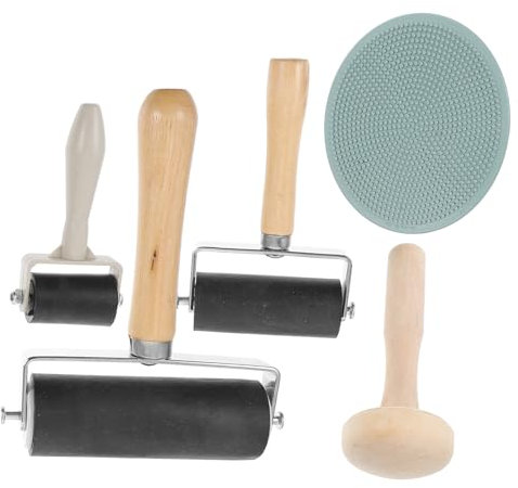 STOBOK Printmaking Roller Set 5pcs with Wooden Handles 10cm 6cm 3.5cm Rubber Glue Rollers Mushroom for Artists and Crafting Supplies in Schools and Workshops