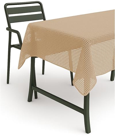 texpot Gartentischdecke 160 cm rund Beige Karo wetterfest geschäumt rutschfest
